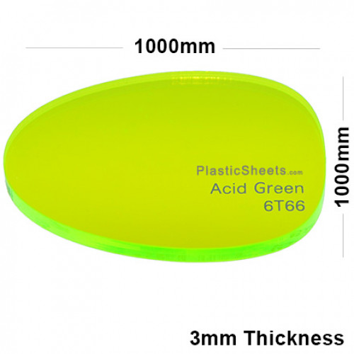 3mm Green Fluorescent Acrylic Sheet 1000 x 1000