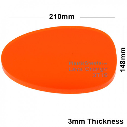 3mm Orange Fluorescent Acrylic Sheet 210 x 148