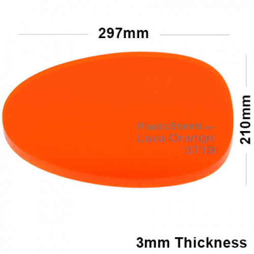 3mm Orange Fluorescent Acrylic Sheet 297 x 210