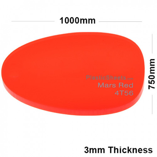 3mm Red Fluorescent Acrylic Sheet 1000 x 750