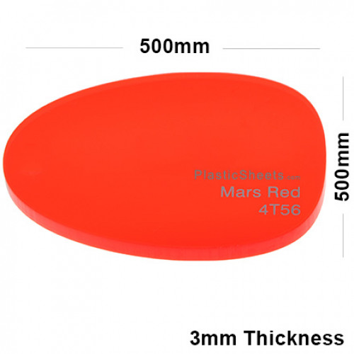 3mm Red Fluorescent Acrylic Sheet 500 x 500