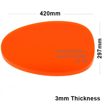 3mm Orange Fluorescent Acrylic Sheet 420 x 297